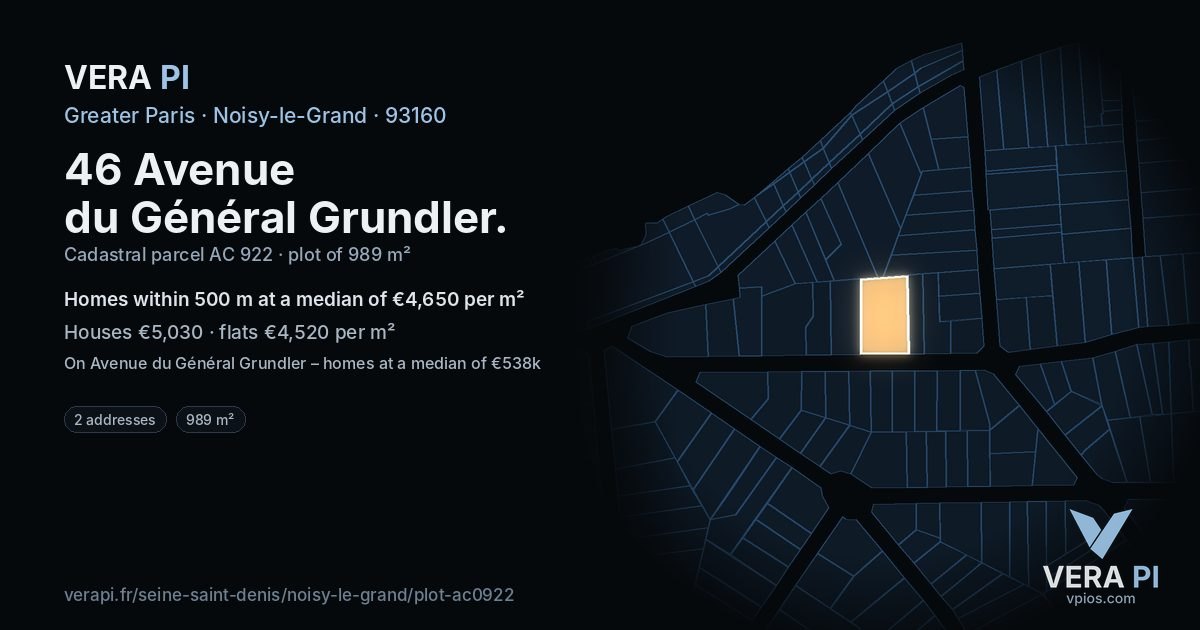 46 Avenue du Général Grundler, Noisy-le-Grand at night – the plot lit, the parcels around coloured by the prices near them