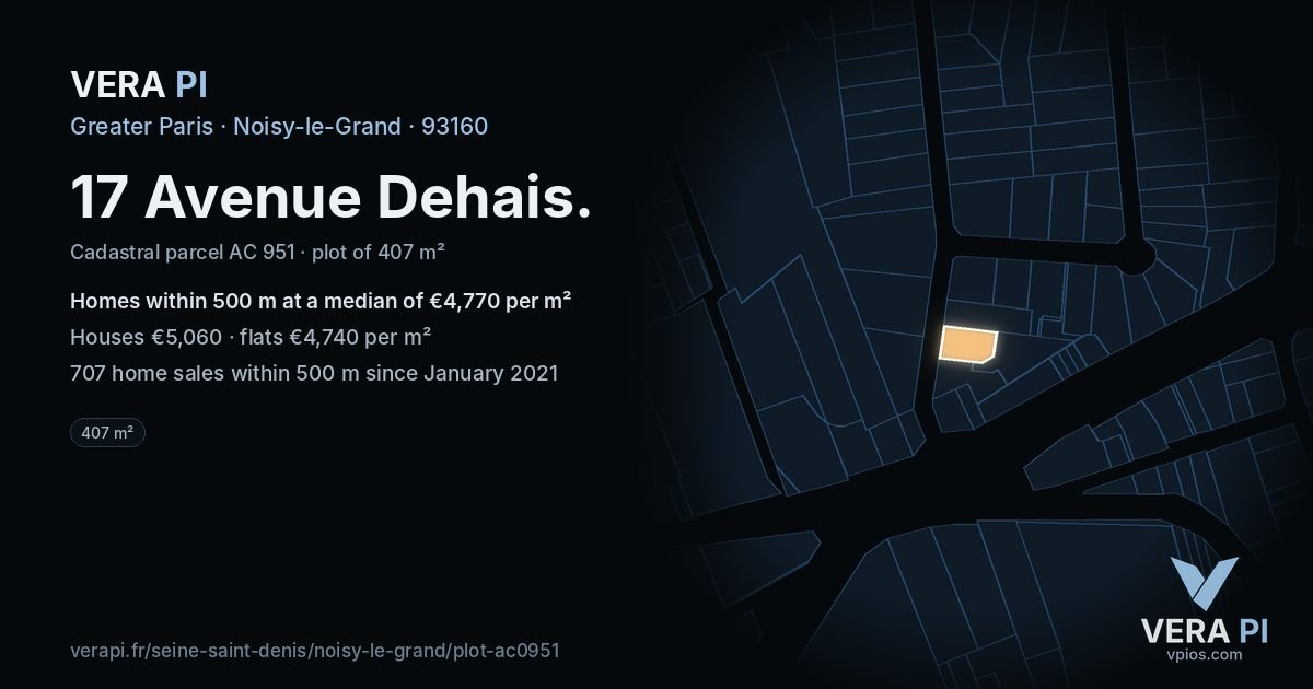 17 Avenue Dehais, Noisy-le-Grand at night – the plot lit, the parcels around coloured by the prices near them