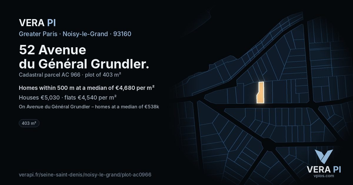 52 Avenue du Général Grundler, Noisy-le-Grand at night – the plot lit, the parcels around coloured by the prices near them