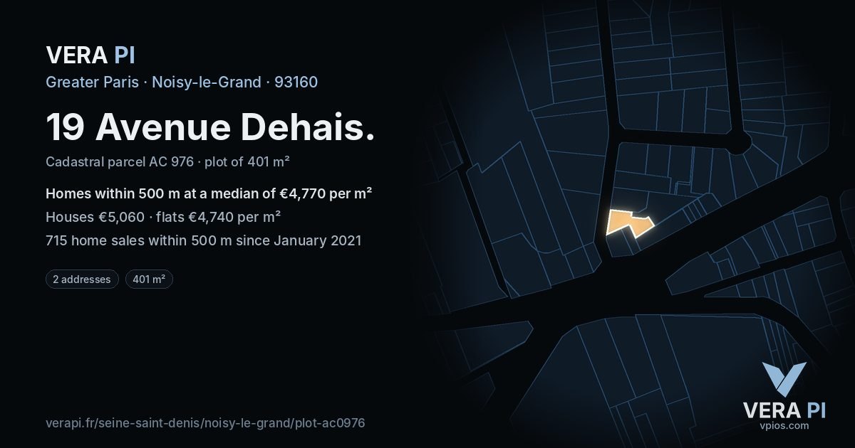 19 Avenue Dehais, Noisy-le-Grand at night – the plot lit, the parcels around coloured by the prices near them