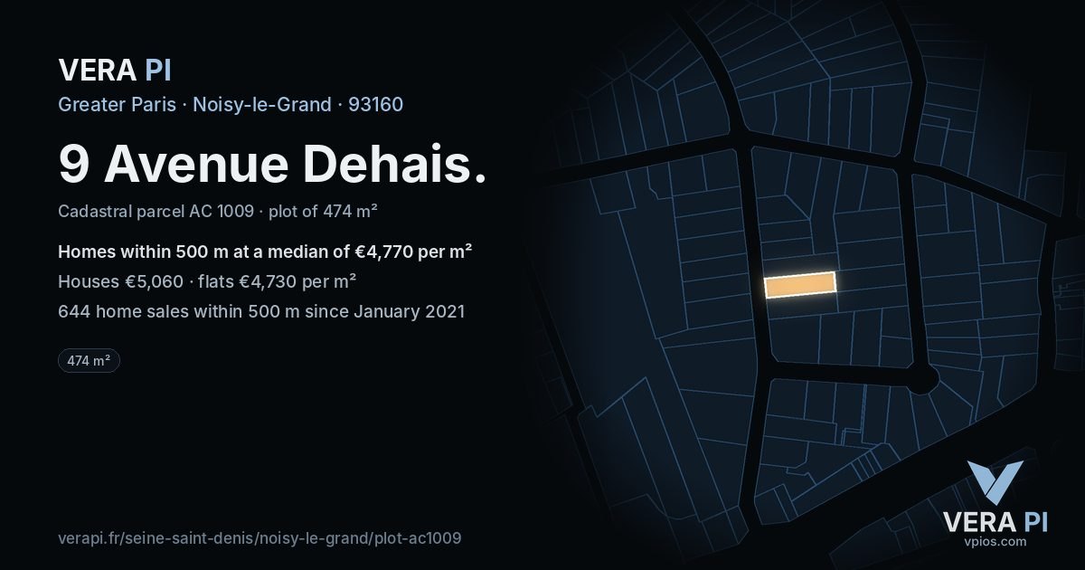 9 Avenue Dehais, Noisy-le-Grand at night – the plot lit, the parcels around coloured by the prices near them