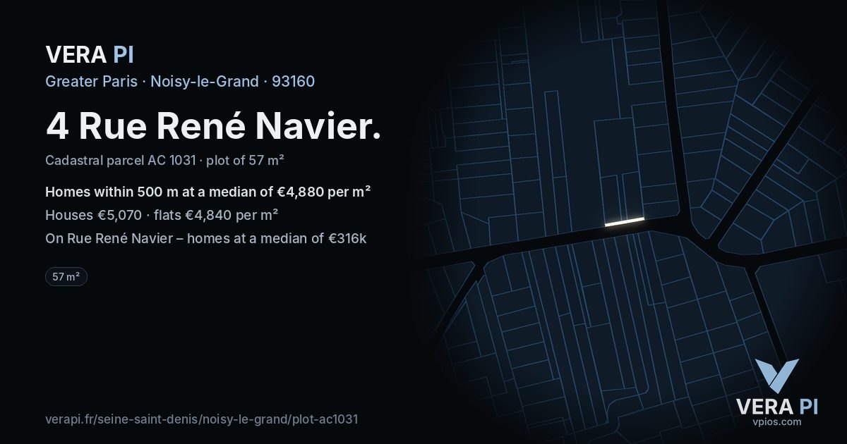 4 Rue René Navier, Noisy-le-Grand at night – the plot lit, the parcels around coloured by the prices near them