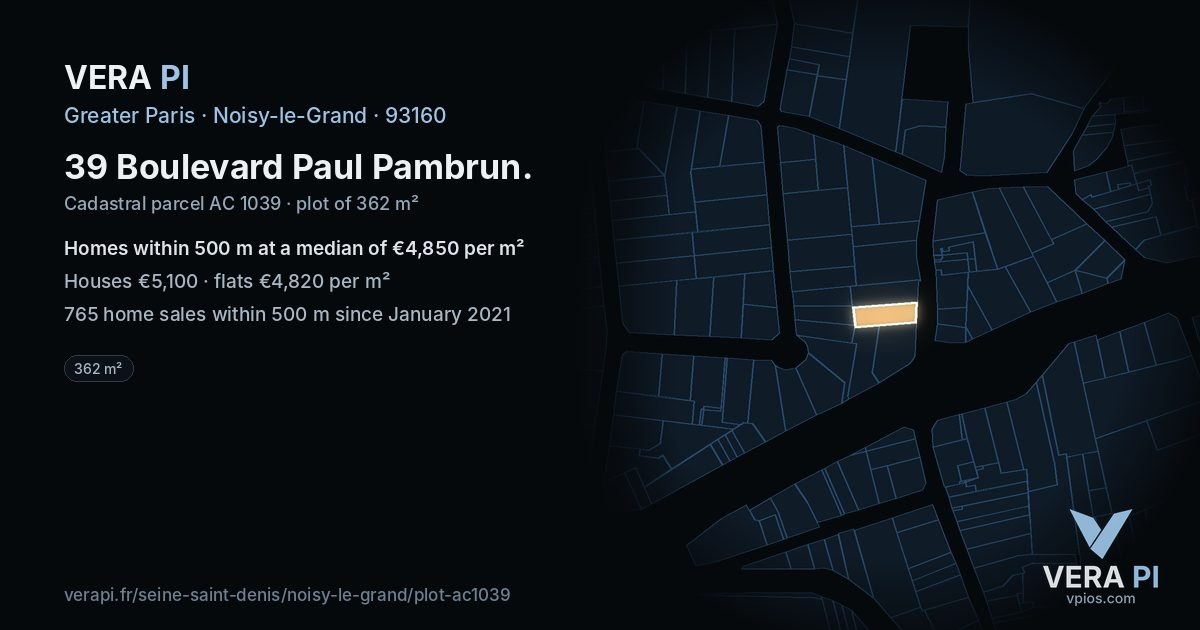 39 Boulevard Paul Pambrun, Noisy-le-Grand at night – the plot lit, the parcels around coloured by the prices near them