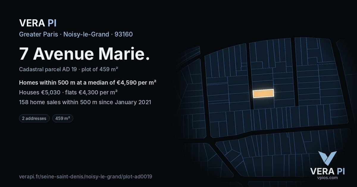 7 Avenue Marie, Noisy-le-Grand at night – the plot lit, the parcels around coloured by the prices near them