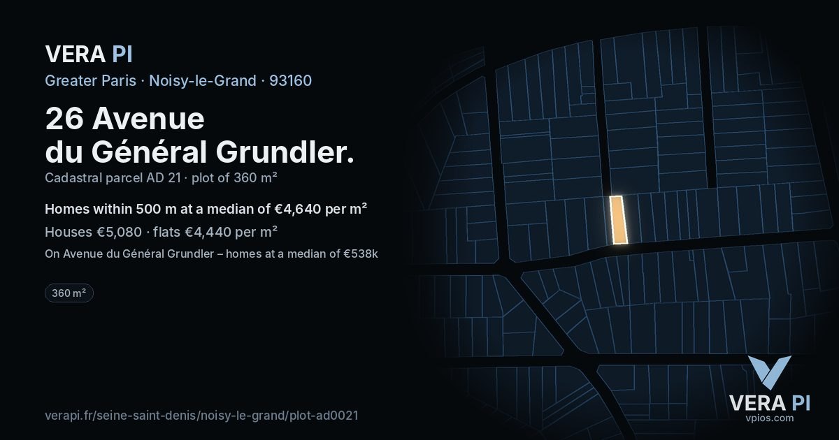 26 Avenue du Général Grundler, Noisy-le-Grand at night – the plot lit, the parcels around coloured by the prices near them