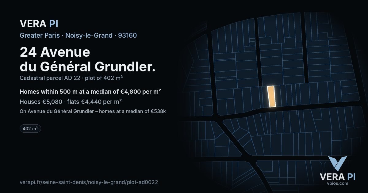 24 Avenue du Général Grundler, Noisy-le-Grand at night – the plot lit, the parcels around coloured by the prices near them