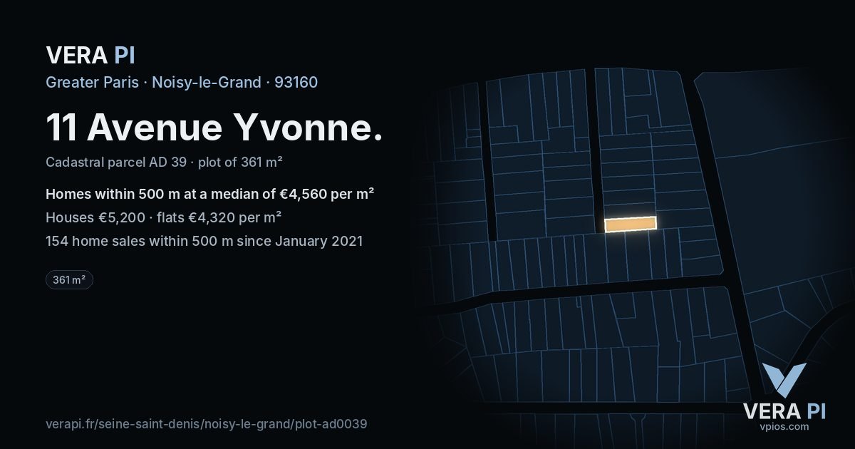 11 Avenue Yvonne, Noisy-le-Grand at night – the plot lit, the parcels around coloured by the prices near them