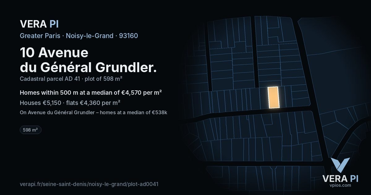 10 Avenue du Général Grundler, Noisy-le-Grand at night – the plot lit, the parcels around coloured by the prices near them