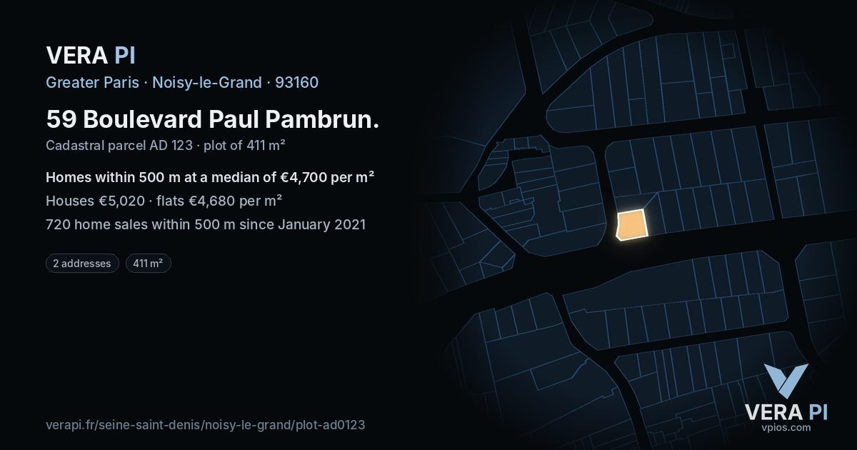 59 Boulevard Paul Pambrun, Noisy-le-Grand at night – the plot lit, the parcels around coloured by the prices near them