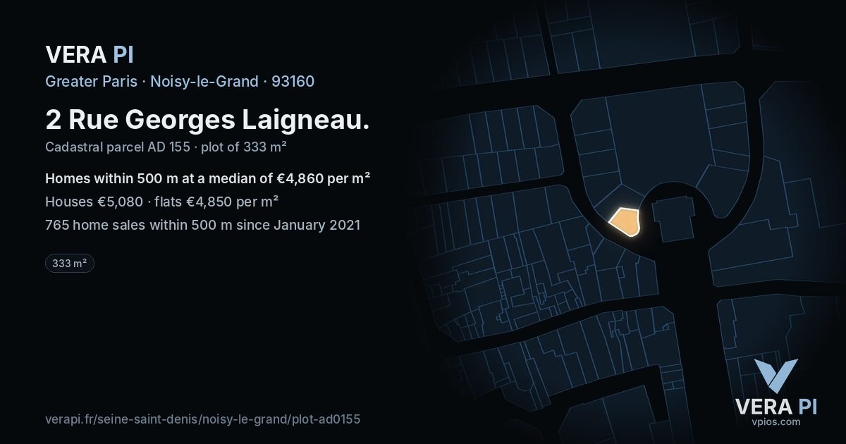 2 Rue Georges Laigneau, Noisy-le-Grand at night – the plot lit, the parcels around coloured by the prices near them