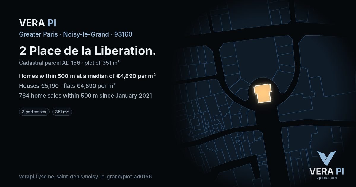 2 Place de la Liberation, Noisy-le-Grand at night – the plot lit, the parcels around coloured by the prices near them