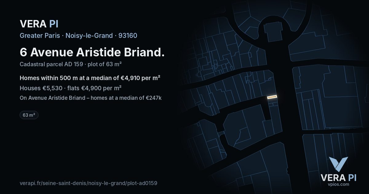 6 Avenue Aristide Briand, Noisy-le-Grand at night – the plot lit, the parcels around coloured by the prices near them