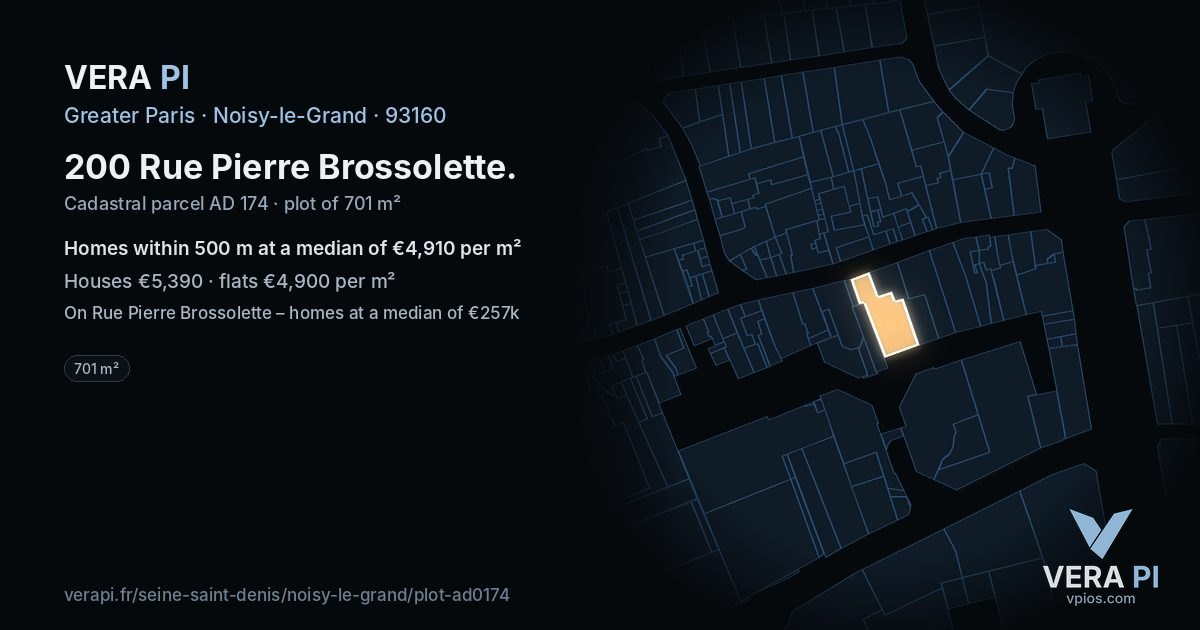 200 Rue Pierre Brossolette, Noisy-le-Grand at night – the plot lit, the parcels around coloured by the prices near them