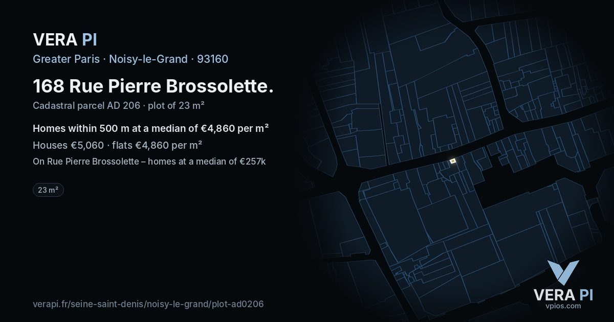 168 Rue Pierre Brossolette, Noisy-le-Grand at night – the plot lit, the parcels around coloured by the prices near them