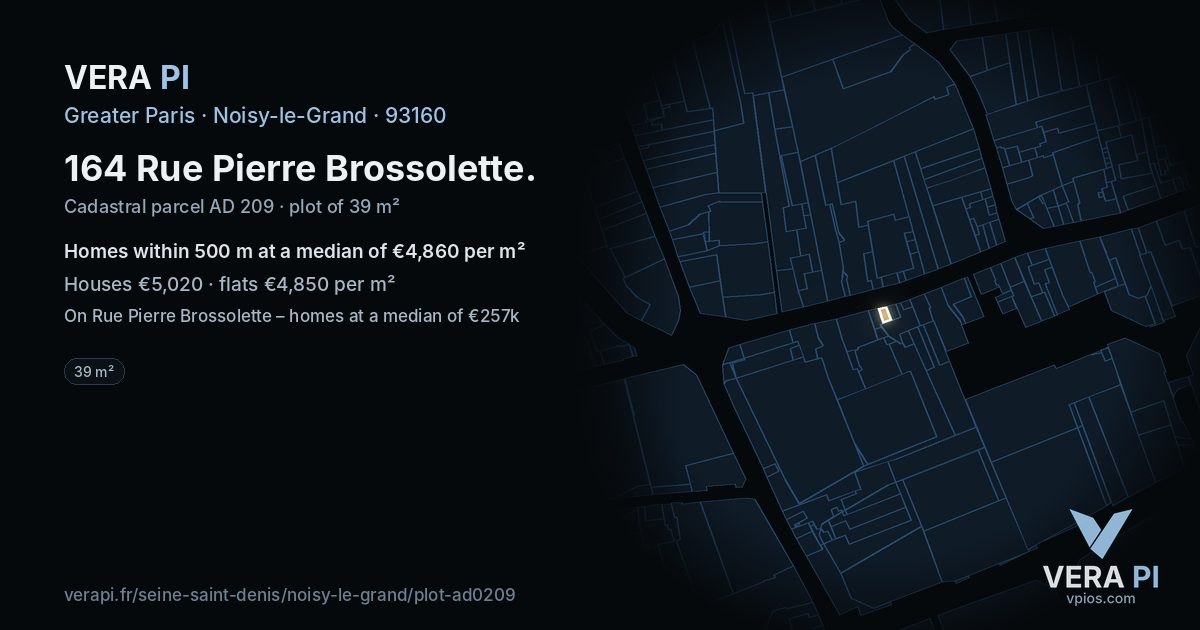 164 Rue Pierre Brossolette, Noisy-le-Grand at night – the plot lit, the parcels around coloured by the prices near them
