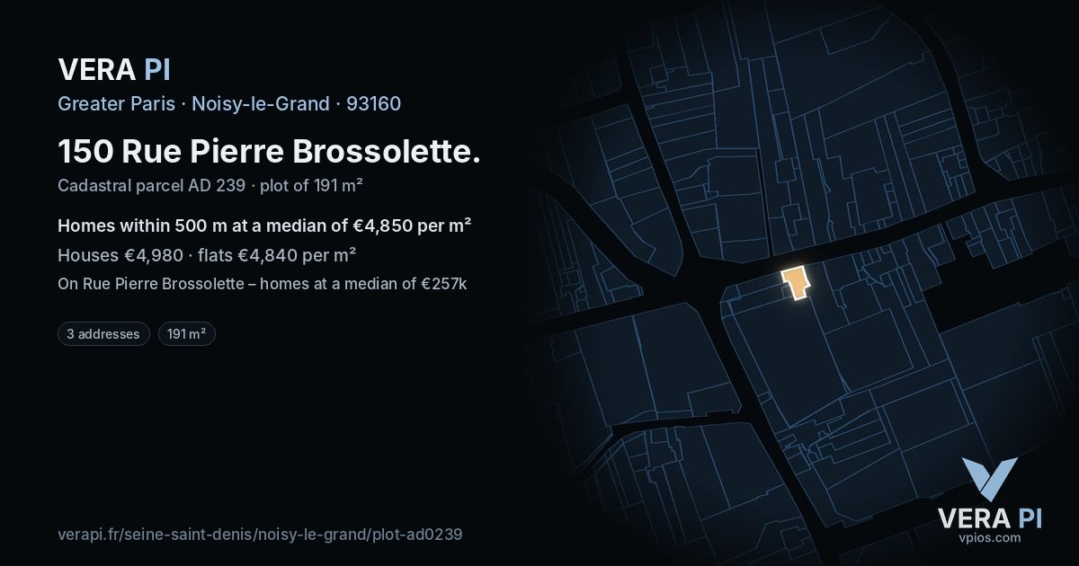 150 Rue Pierre Brossolette, Noisy-le-Grand at night – the plot lit, the parcels around coloured by the prices near them