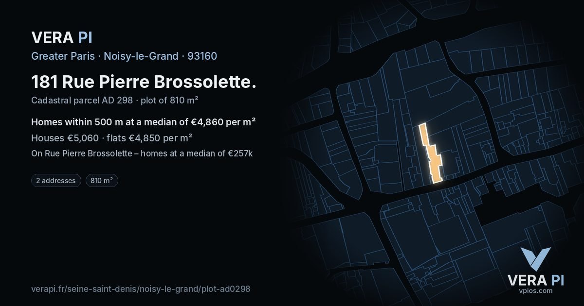 181 Rue Pierre Brossolette, Noisy-le-Grand at night – the plot lit, the parcels around coloured by the prices near them