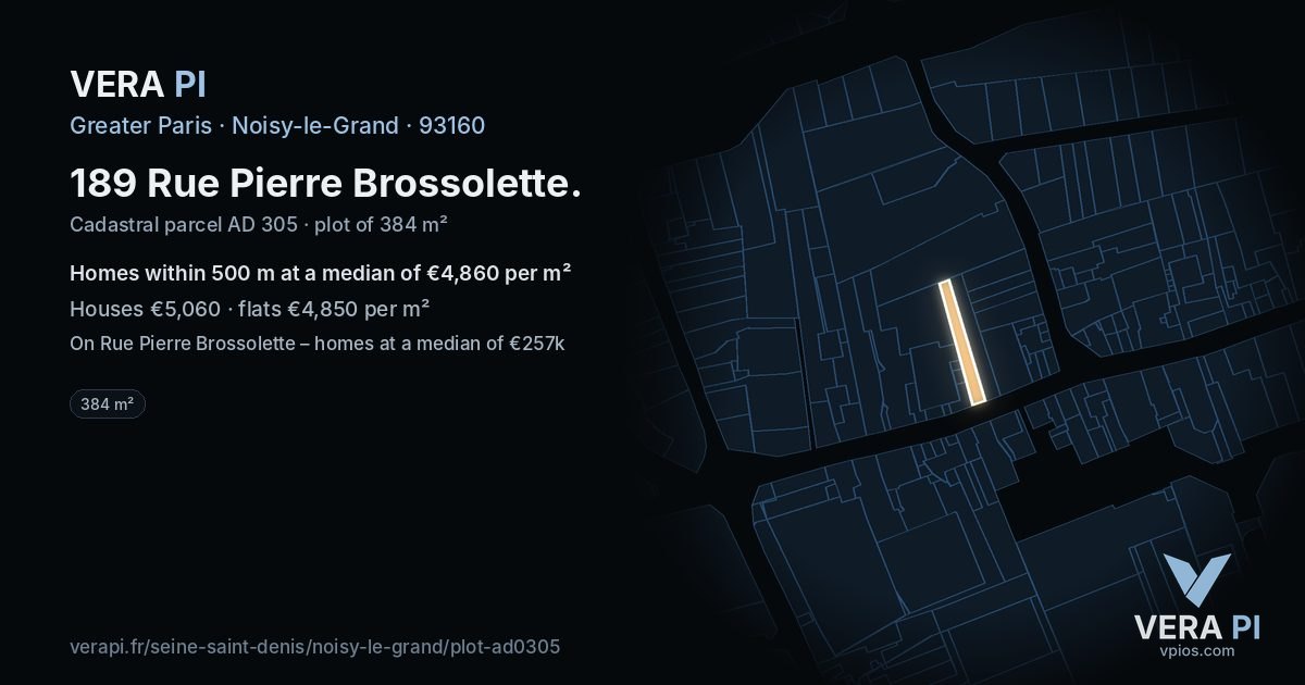 189 Rue Pierre Brossolette, Noisy-le-Grand at night – the plot lit, the parcels around coloured by the prices near them