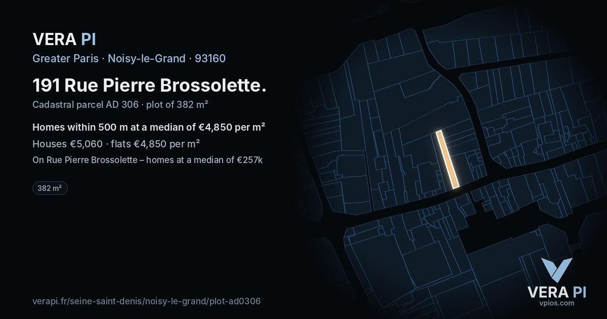 191 Rue Pierre Brossolette, Noisy-le-Grand at night – the plot lit, the parcels around coloured by the prices near them