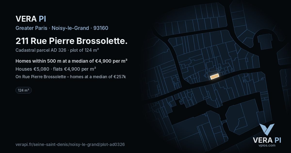 211 Rue Pierre Brossolette, Noisy-le-Grand at night – the plot lit, the parcels around coloured by the prices near them
