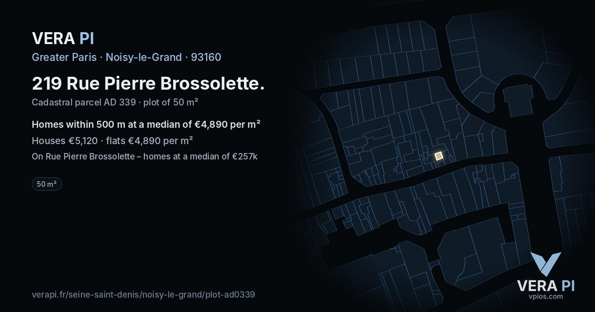 219 Rue Pierre Brossolette, Noisy-le-Grand at night – the plot lit, the parcels around coloured by the prices near them