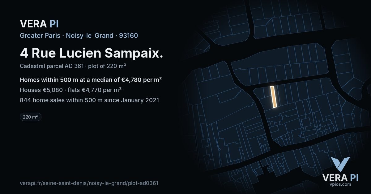 4 Rue Lucien Sampaix, Noisy-le-Grand at night – the plot lit, the parcels around coloured by the prices near them