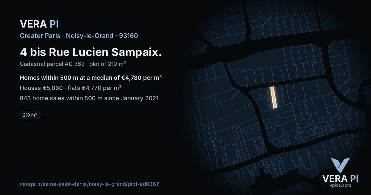 4 bis Rue Lucien Sampaix, Noisy-le-Grand at night – the plot lit, the parcels around coloured by the prices near them
