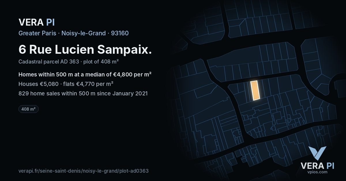 6 Rue Lucien Sampaix, Noisy-le-Grand at night – the plot lit, the parcels around coloured by the prices near them