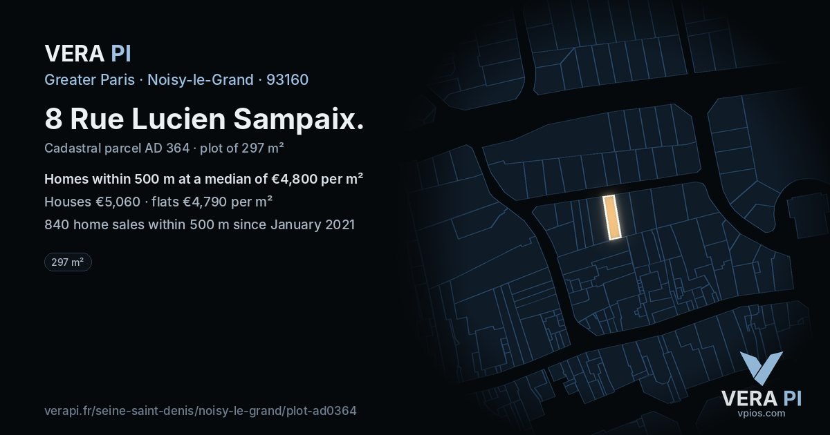 8 Rue Lucien Sampaix, Noisy-le-Grand at night – the plot lit, the parcels around coloured by the prices near them