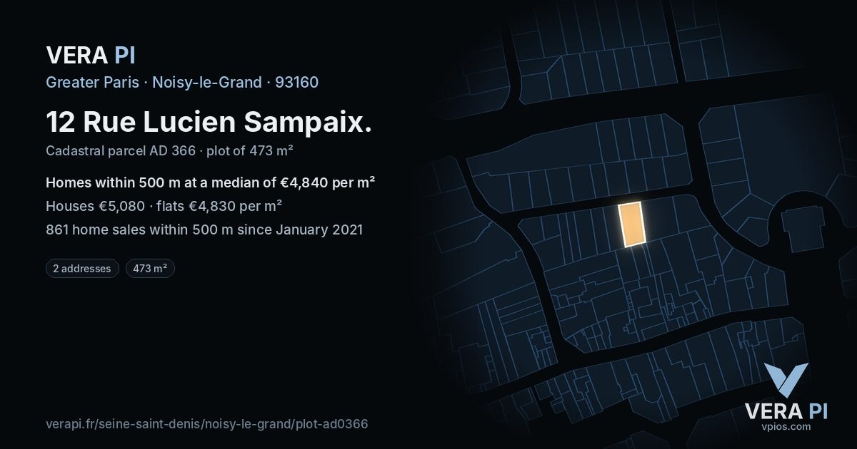 12 Rue Lucien Sampaix, Noisy-le-Grand at night – the plot lit, the parcels around coloured by the prices near them
