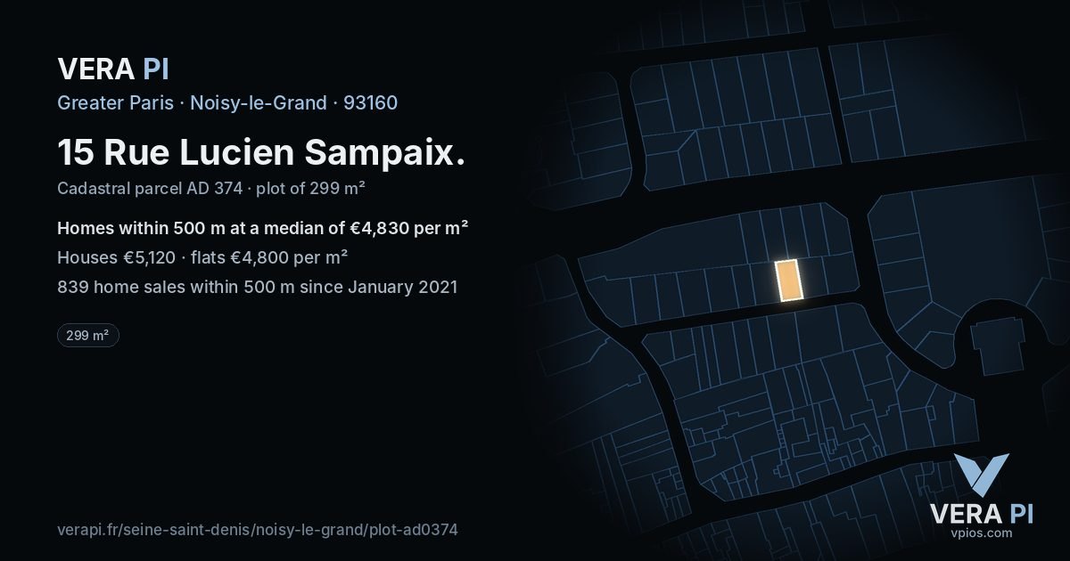 15 Rue Lucien Sampaix, Noisy-le-Grand at night – the plot lit, the parcels around coloured by the prices near them