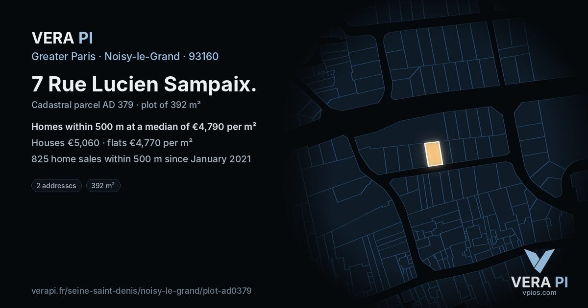 7 Rue Lucien Sampaix, Noisy-le-Grand at night – the plot lit, the parcels around coloured by the prices near them