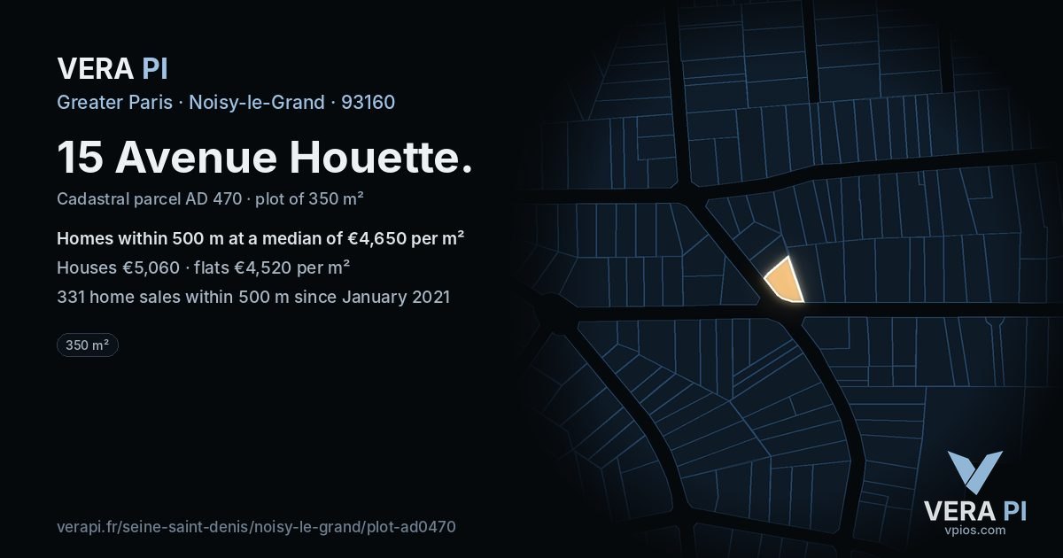 15 Avenue Houette, Noisy-le-Grand at night – the plot lit, the parcels around coloured by the prices near them