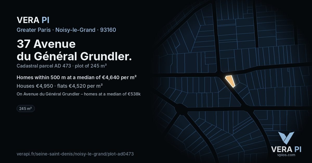 37 Avenue du Général Grundler, Noisy-le-Grand at night – the plot lit, the parcels around coloured by the prices near them