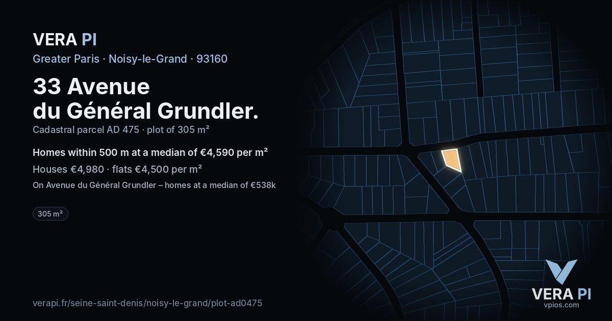 33 Avenue du Général Grundler, Noisy-le-Grand at night – the plot lit, the parcels around coloured by the prices near them