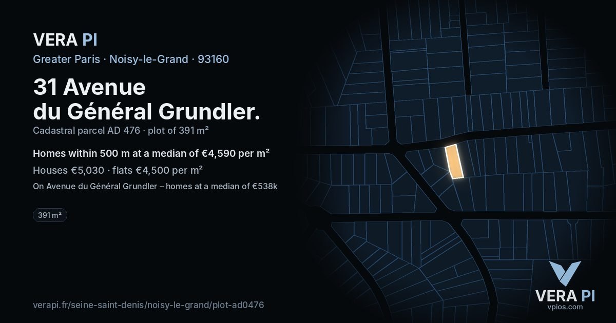31 Avenue du Général Grundler, Noisy-le-Grand at night – the plot lit, the parcels around coloured by the prices near them