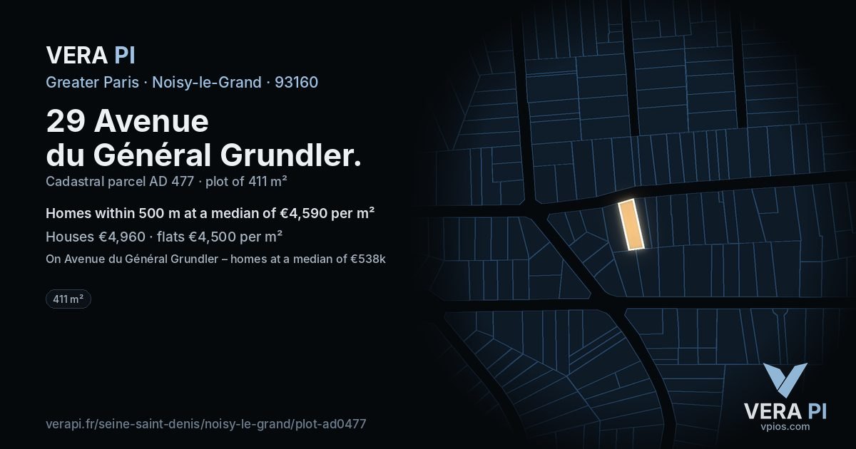 29 Avenue du Général Grundler, Noisy-le-Grand at night – the plot lit, the parcels around coloured by the prices near them