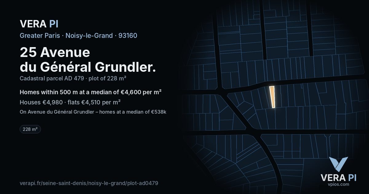 25 Avenue du Général Grundler, Noisy-le-Grand at night – the plot lit, the parcels around coloured by the prices near them