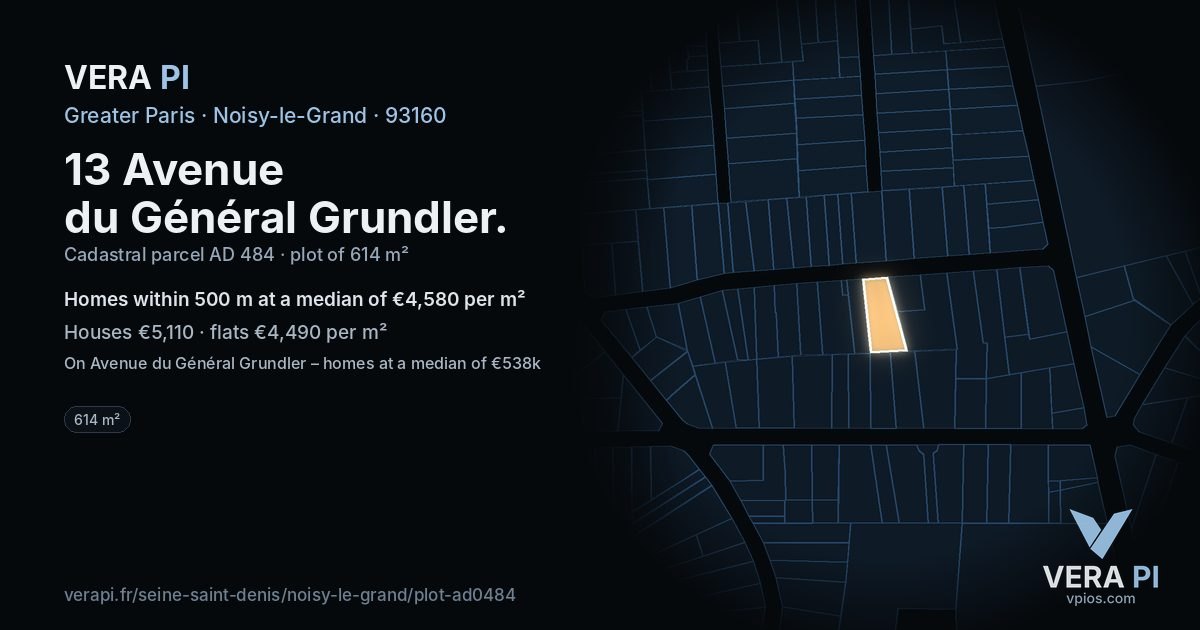 13 Avenue du Général Grundler, Noisy-le-Grand at night – the plot lit, the parcels around coloured by the prices near them