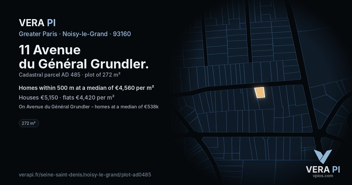 11 Avenue du Général Grundler, Noisy-le-Grand at night – the plot lit, the parcels around coloured by the prices near them