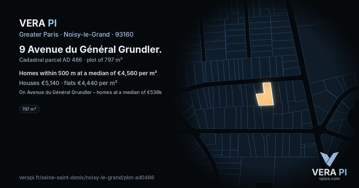 9 Avenue du Général Grundler, Noisy-le-Grand at night – the plot lit, the parcels around coloured by the prices near them
