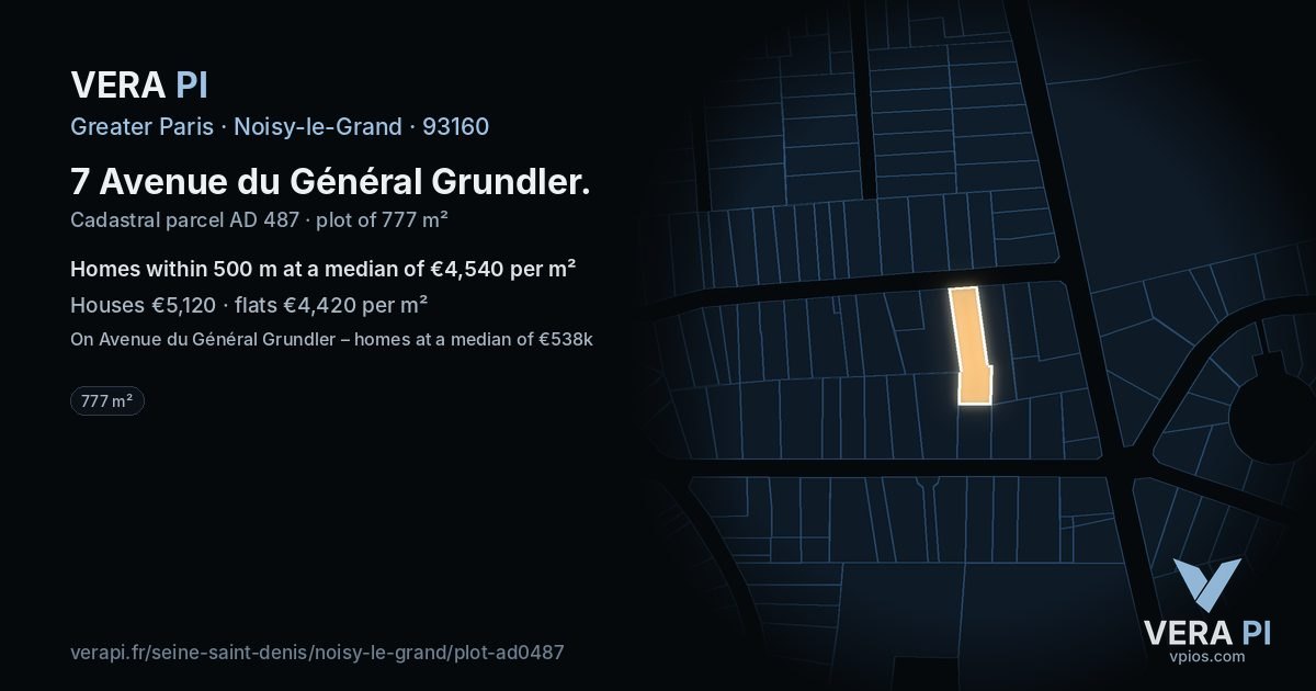 7 Avenue du Général Grundler, Noisy-le-Grand at night – the plot lit, the parcels around coloured by the prices near them