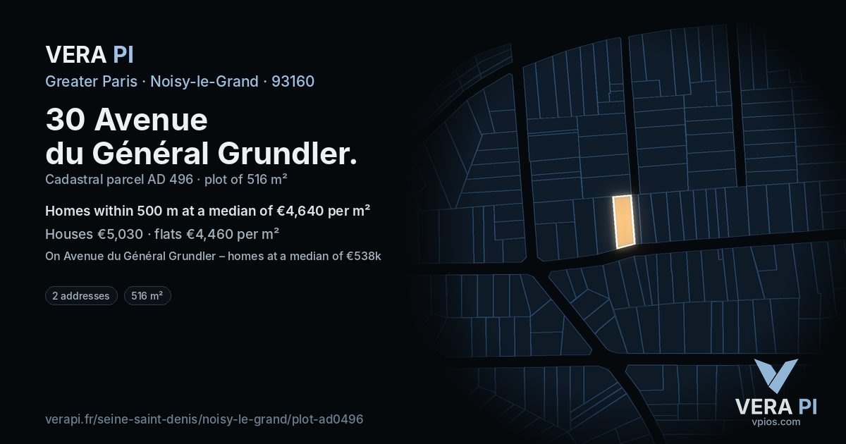 30 Avenue du Général Grundler, Noisy-le-Grand at night – the plot lit, the parcels around coloured by the prices near them