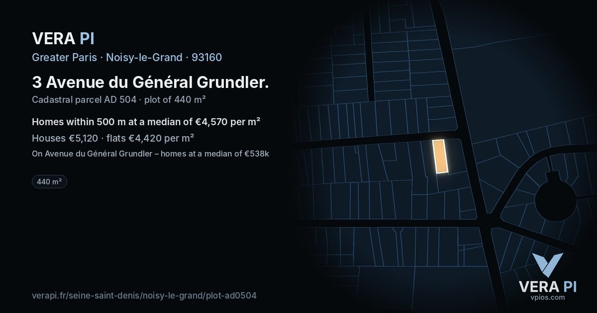 3 Avenue du Général Grundler, Noisy-le-Grand at night – the plot lit, the parcels around coloured by the prices near them