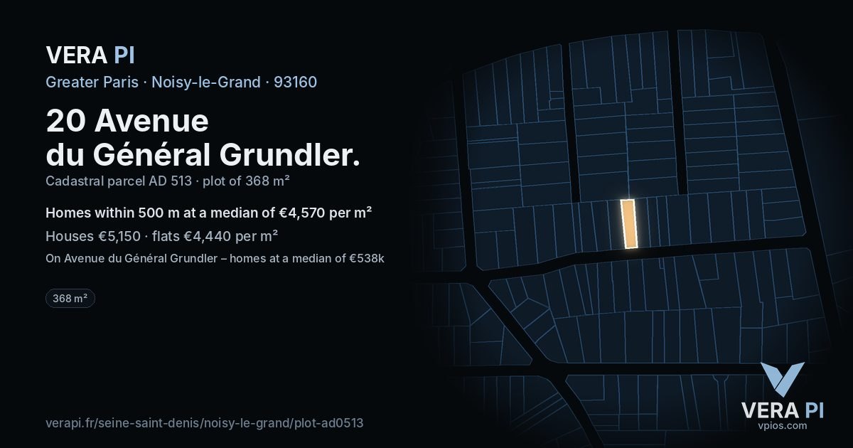 20 Avenue du Général Grundler, Noisy-le-Grand at night – the plot lit, the parcels around coloured by the prices near them
