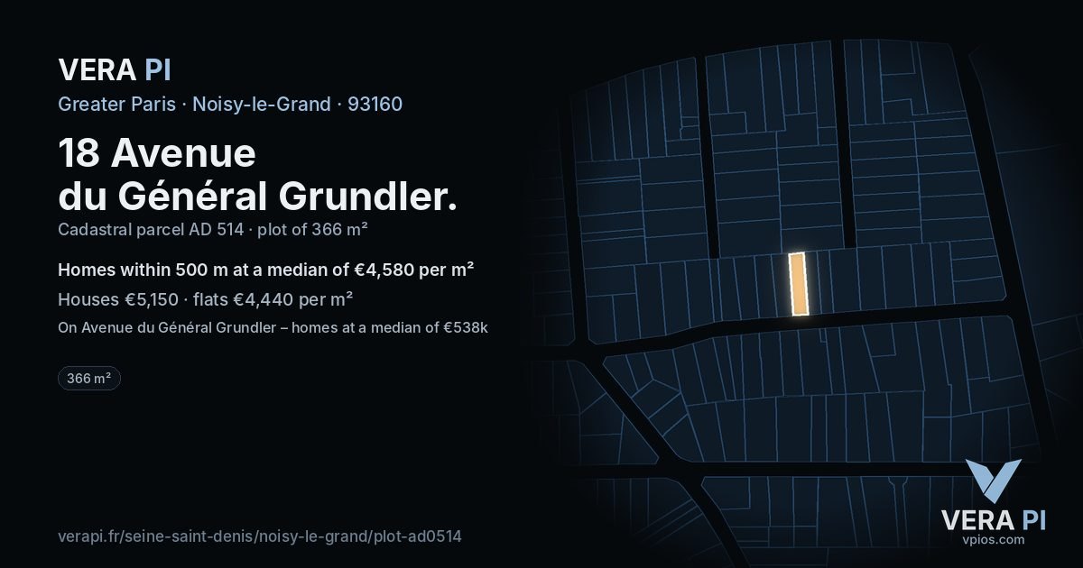 18 Avenue du Général Grundler, Noisy-le-Grand at night – the plot lit, the parcels around coloured by the prices near them
