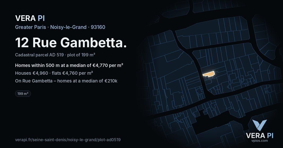12 Rue Gambetta, Noisy-le-Grand at night – the plot lit, the parcels around coloured by the prices near them
