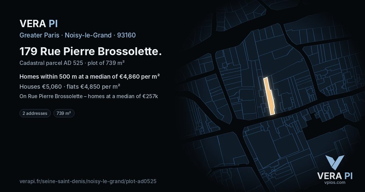 179 Rue Pierre Brossolette, Noisy-le-Grand at night – the plot lit, the parcels around coloured by the prices near them