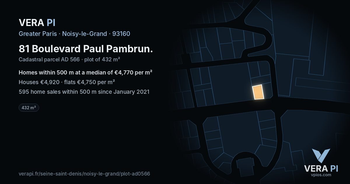 81 Boulevard Paul Pambrun, Noisy-le-Grand at night – the plot lit, the parcels around coloured by the prices near them