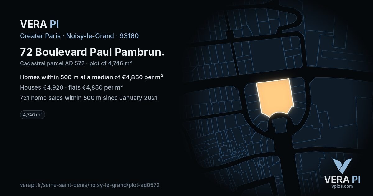 72 Boulevard Paul Pambrun, Noisy-le-Grand at night – the plot lit, the parcels around coloured by the prices near them